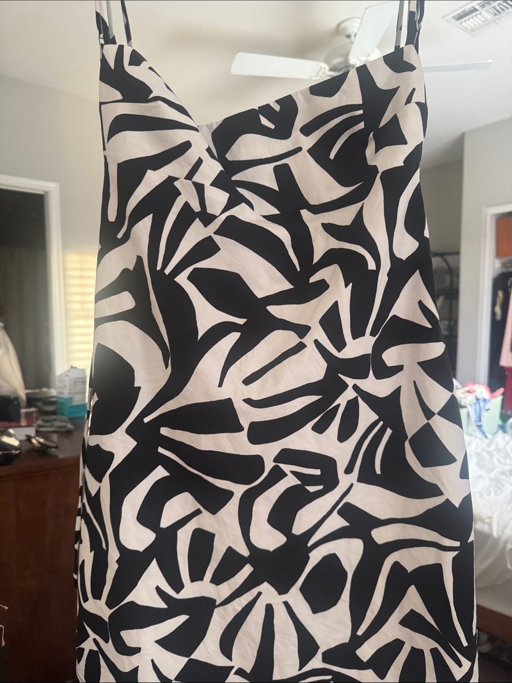 Black & Cream Abstract Print Slip Dress